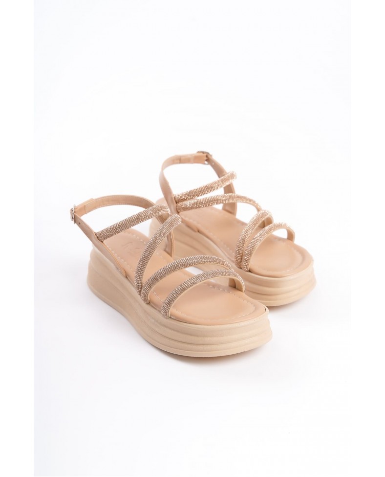 RILEY İnce Tokalı Taşlı Şeritli Ortopedik Taban Kadın Sandalet CTT - Ten Somersan Giyim | Kadın, Erkek ve Çocuk Moda