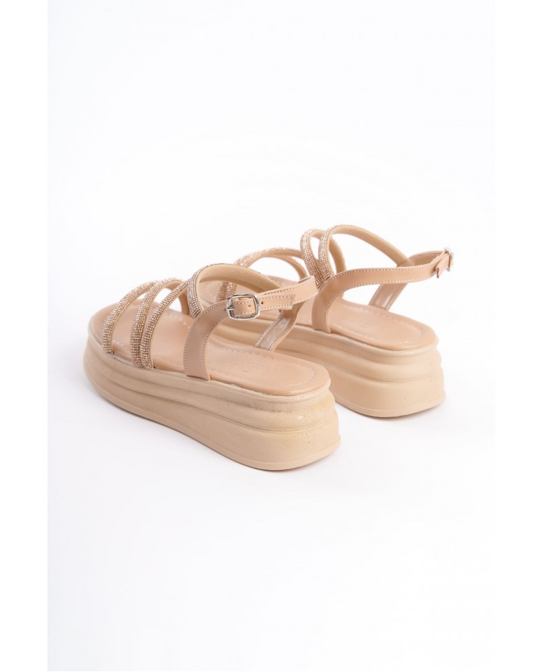 RILEY İnce Tokalı Taşlı Şeritli Ortopedik Taban Kadın Sandalet CTT - Ten Somersan Giyim | Kadın, Erkek ve Çocuk Moda