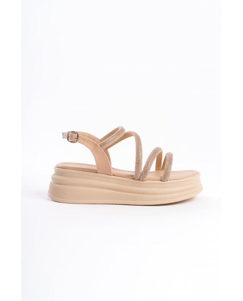 RILEY İnce Tokalı Taşlı Şeritli Ortopedik Taban Kadın Sandalet CTT - Ten Somersan Giyim | Kadın, Erkek ve Çocuk Moda