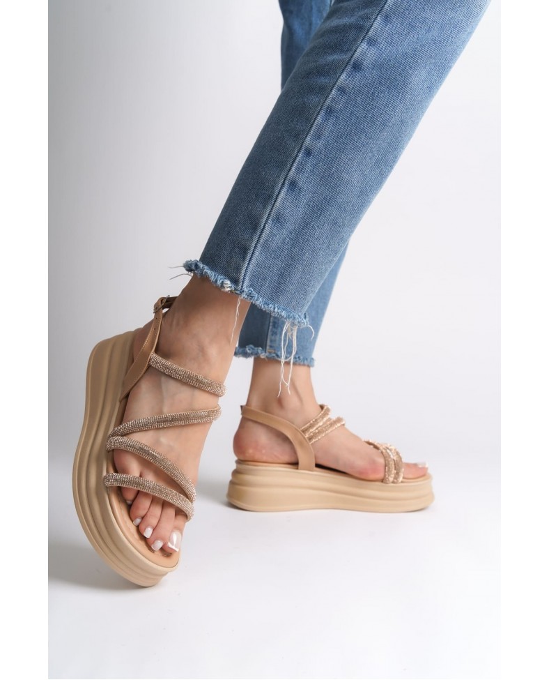 RILEY İnce Tokalı Taşlı Şeritli Ortopedik Taban Kadın Sandalet CTT - Ten Somersan Giyim | Kadın, Erkek ve Çocuk Moda