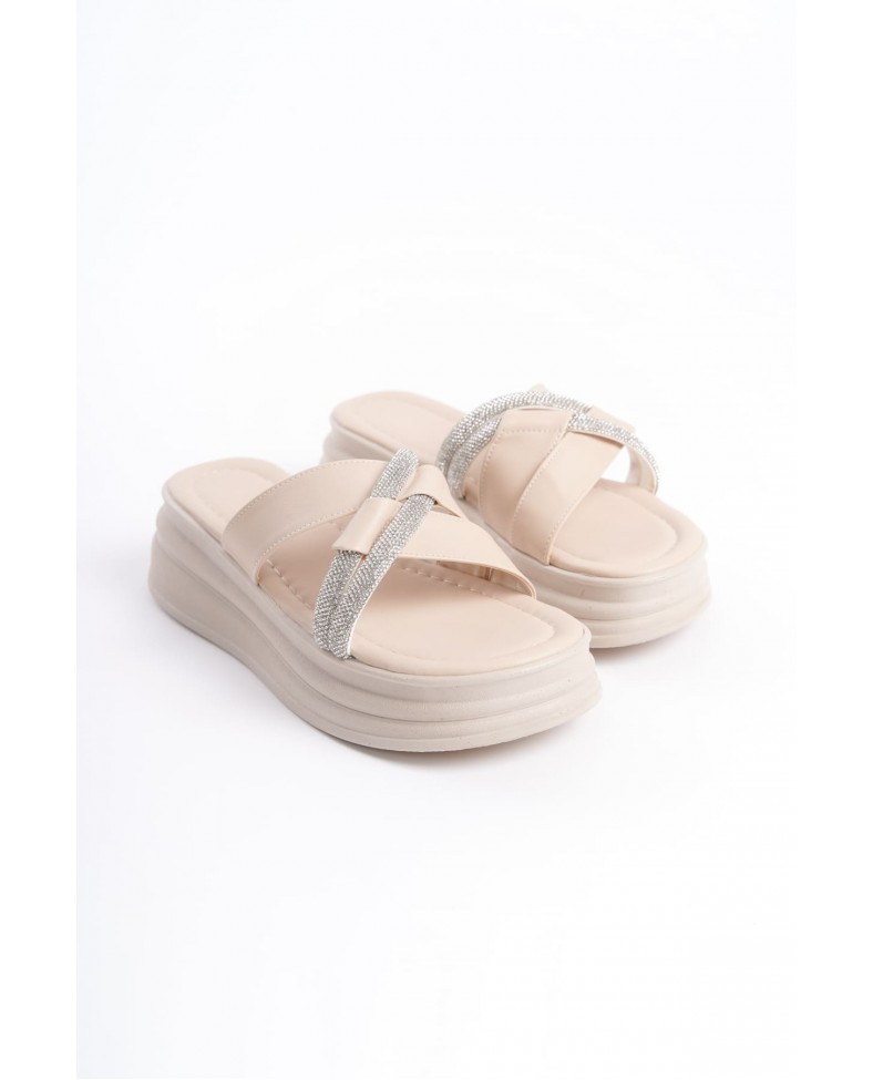 RUBY Düz Topuklu Taşlı Çapraz Şeritli Kalın ve Ortopedik Taban Kadın Terlik  CKT - Krem Somersan Giyim | Kadın, Erkek ve Çocuk Moda