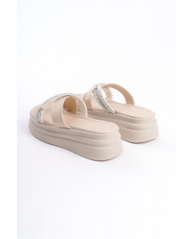 RUBY Düz Topuklu Taşlı Çapraz Şeritli Kalın ve Ortopedik Taban Kadın Terlik  CKT - Krem Somersan Giyim | Kadın, Erkek ve Çocuk Moda