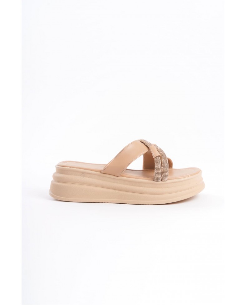 RUBY Düz Topuklu Taşlı Çapraz Şeritli Kalın ve Ortopedik Taban Kadın Terlik  CTT - Ten Somersan Giyim | Kadın, Erkek ve Çocuk Moda