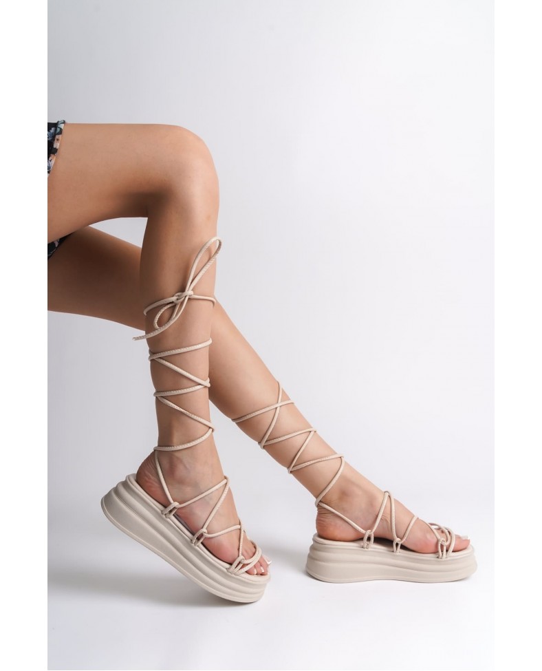 SAMANTHA Bilekten Bağlamalı Ortopedik Taban Kadın Terlik  CKT - Krem Somersan Giyim | Kadın, Erkek ve Çocuk Moda