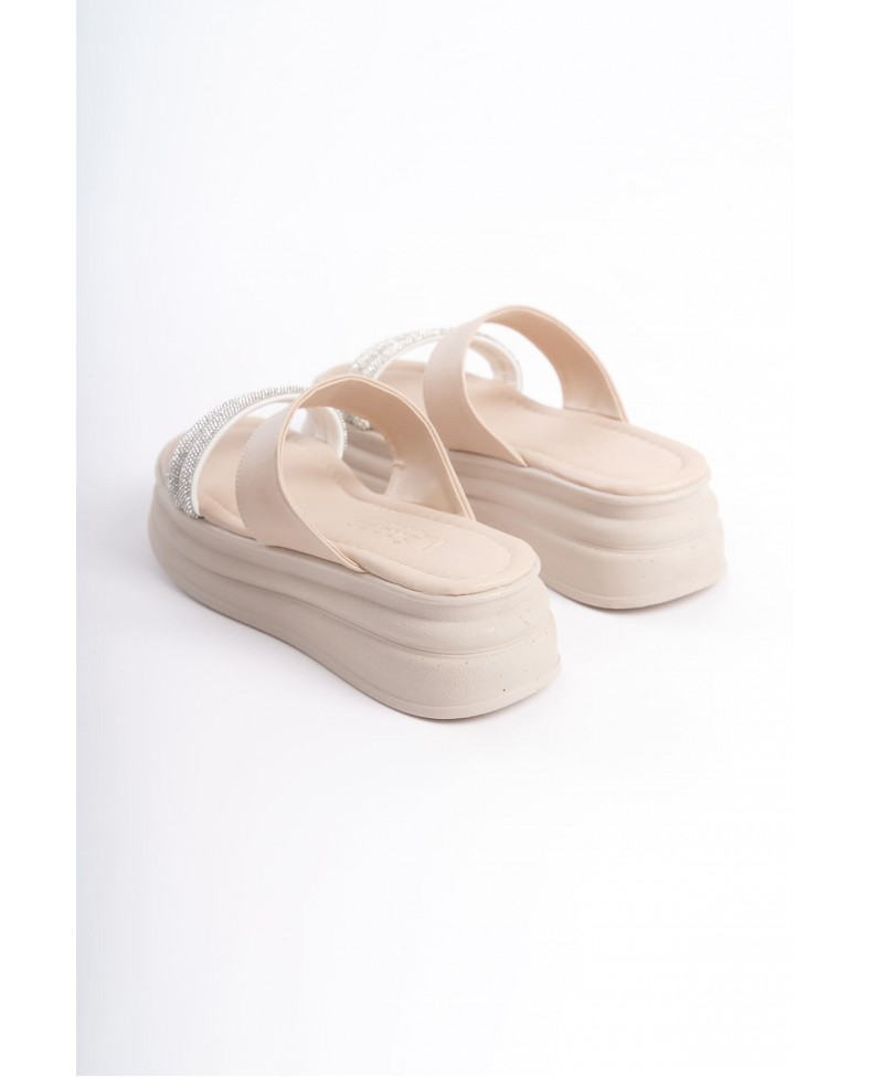 SARAH Düz Topuklu Taşlı Şeritli Kalın ve Ortopedik Taban Kadın Terlik  CKT - Krem Somersan Giyim | Kadın, Erkek ve Çocuk Moda