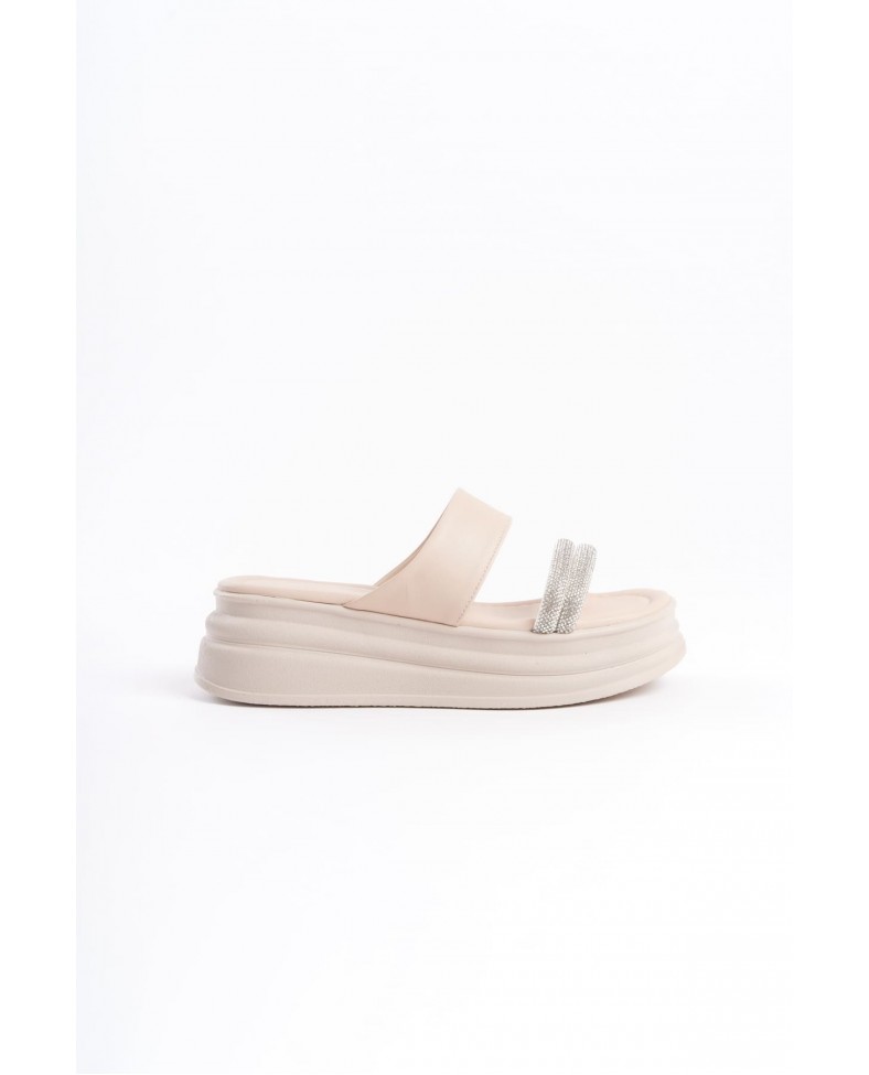 SARAH Düz Topuklu Taşlı Şeritli Kalın ve Ortopedik Taban Kadın Terlik  CKT - Krem Somersan Giyim | Kadın, Erkek ve Çocuk Moda