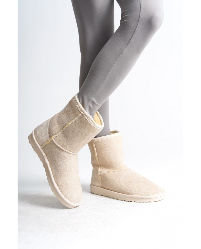 SELINA Bağcıksız Düz Taban İçi Kürklü Süet Kadın Bot  SKT - Krem Somersan Giyim | Kadın, Erkek ve Çocuk Moda