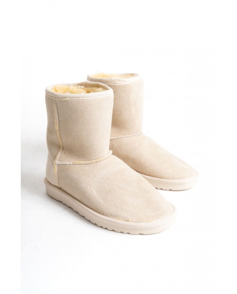 SELINA Bağcıksız Düz Taban İçi Kürklü Süet Kadın Bot  SKT - Krem Somersan Giyim | Kadın, Erkek ve Çocuk Moda