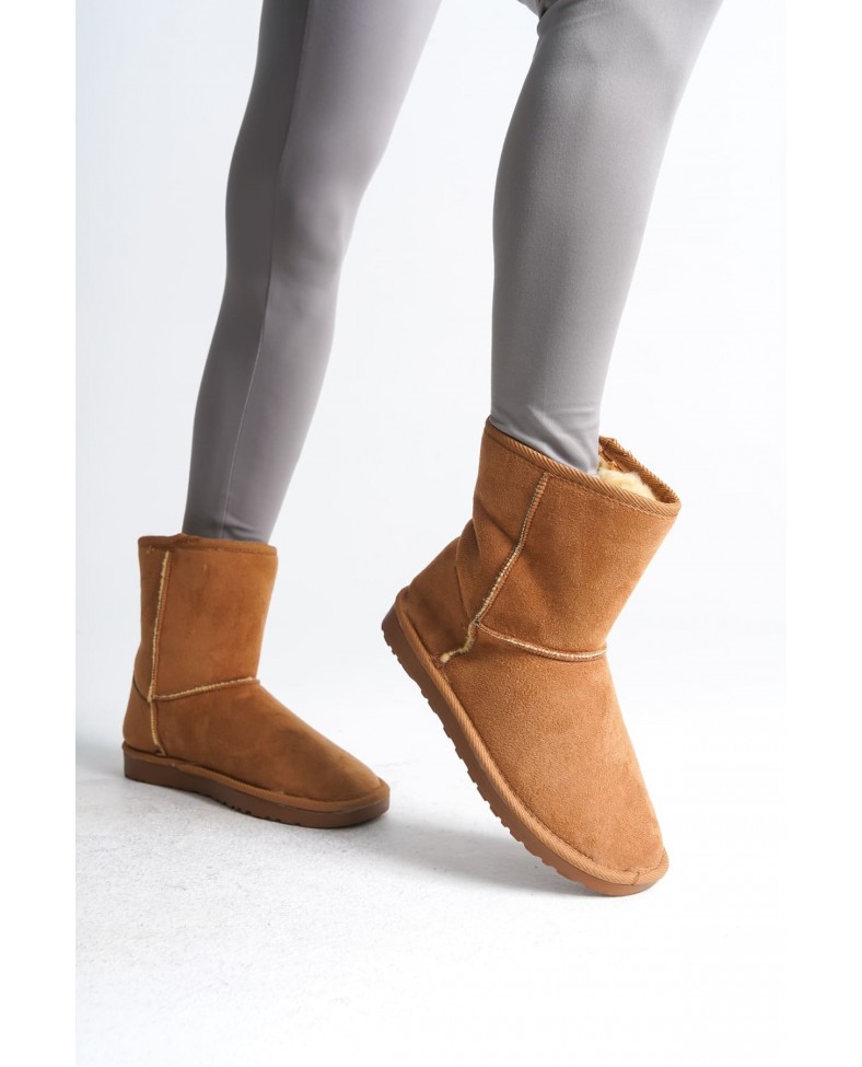 SELINA Bağcıksız Düz Taban İçi Kürklü Süet Kadın Bot  STT - Taba Somersan Giyim | Kadın, Erkek ve Çocuk Moda