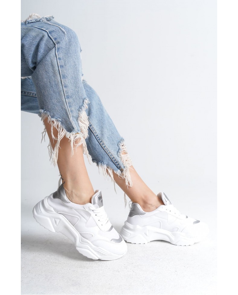 TOKYO Bağcıklı Ortopedik Taban Triko Detaylı Kadın Spor Ayakkabı  TBT - Beyaz/Gri Somersan Giyim | Kadın, Erkek ve Çocuk Moda