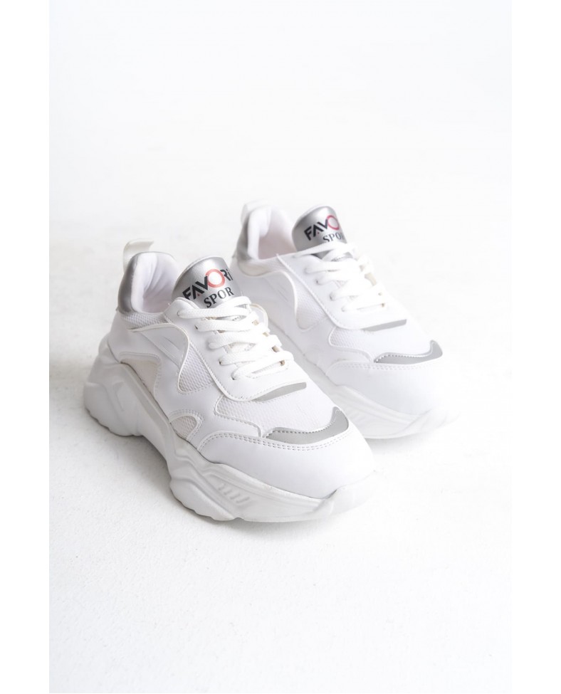 TOKYO Bağcıklı Ortopedik Taban Triko Detaylı Kadın Spor Ayakkabı  TBT - Beyaz/Gri Somersan Giyim | Kadın, Erkek ve Çocuk Moda