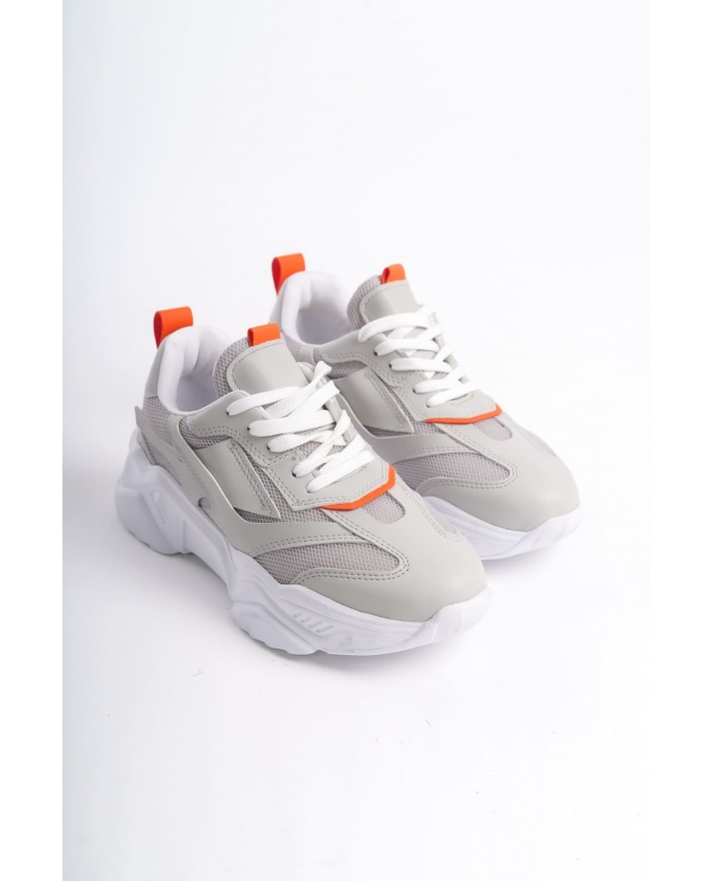 TOKYO Bağcıklı Ortopedik Taban Triko Detaylı Kadın Spor Ayakkabı  TBT - Gri/Turuncu Somersan Giyim | Kadın, Erkek ve Çocuk Moda