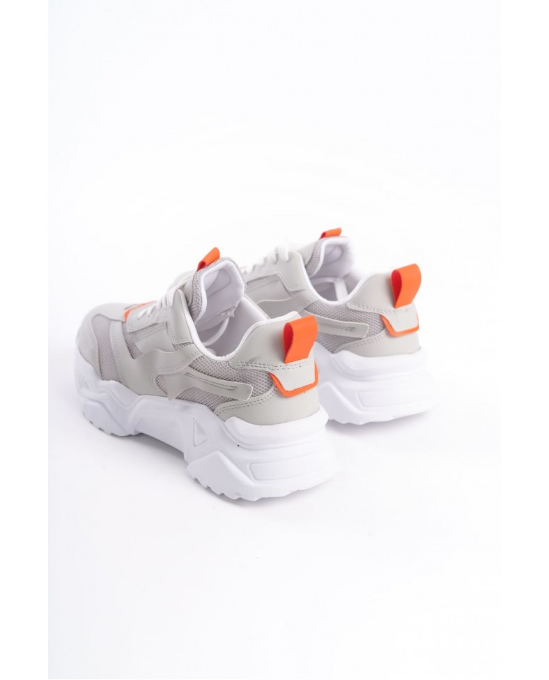 TOKYO Bağcıklı Ortopedik Taban Triko Detaylı Kadın Spor Ayakkabı  TBT - Gri/Turuncu Somersan Giyim | Kadın, Erkek ve Çocuk Moda