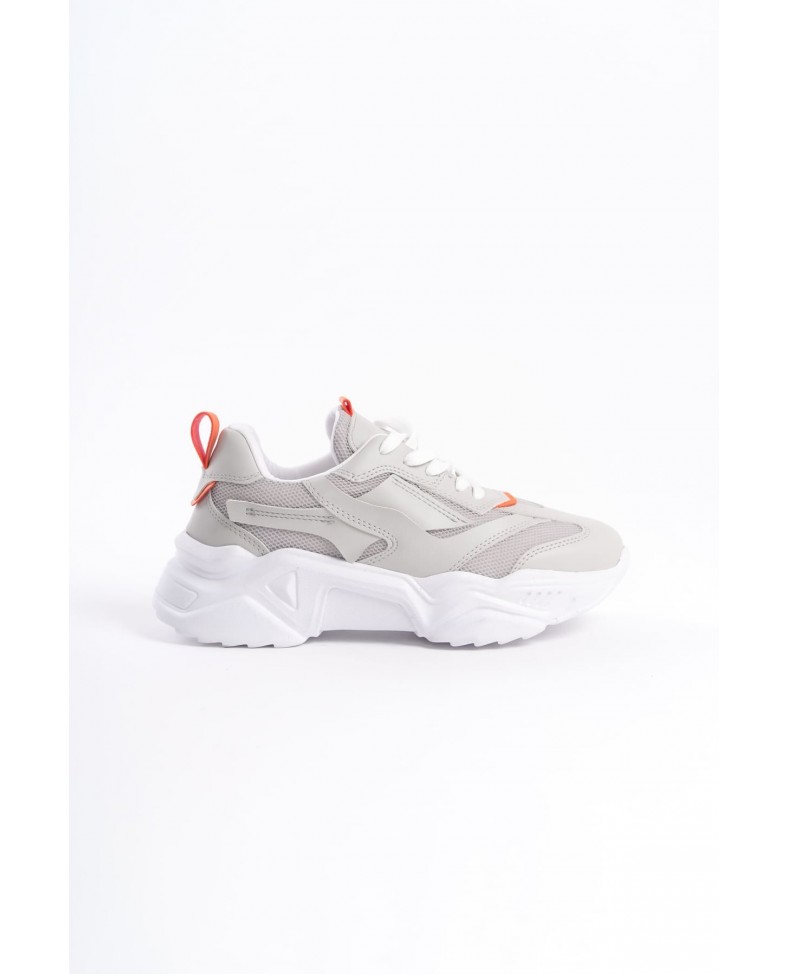 TOKYO Bağcıklı Ortopedik Taban Triko Detaylı Kadın Spor Ayakkabı  TBT - Gri/Turuncu Somersan Giyim | Kadın, Erkek ve Çocuk Moda