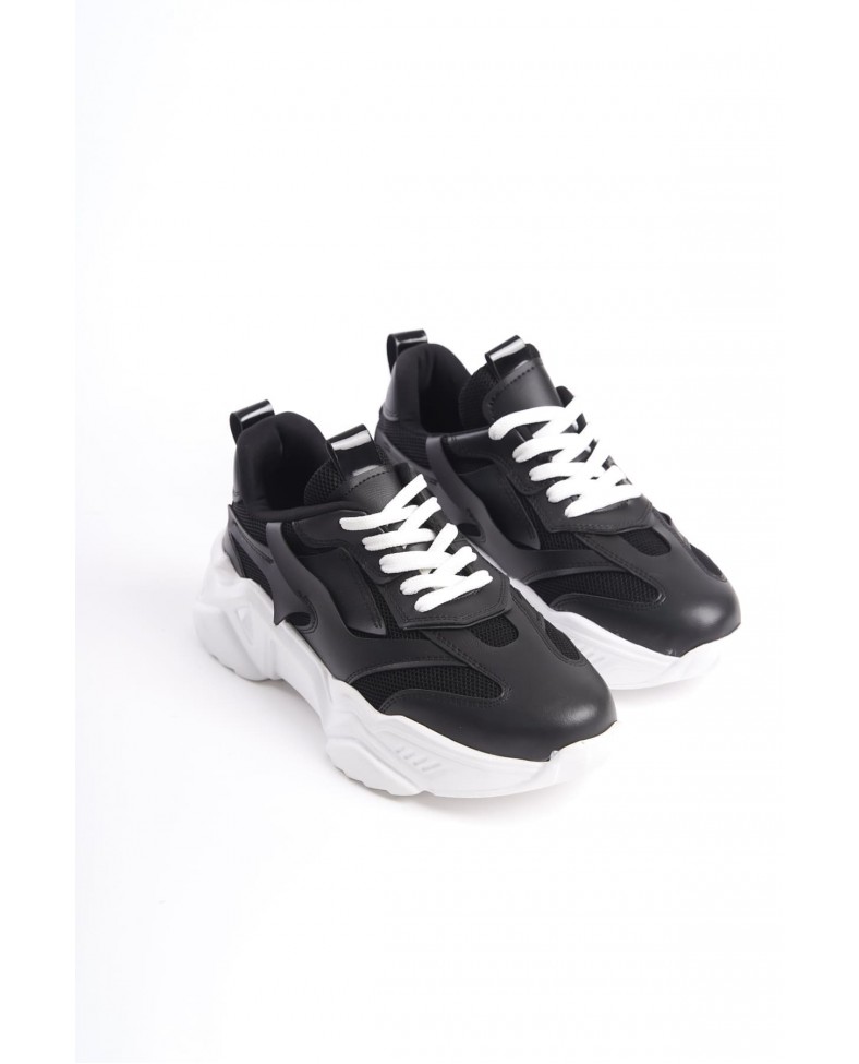 TOKYO Bağcıklı Ortopedik Taban Triko Detaylı Kadın Spor Ayakkabı  TBT - Siyah Somersan Giyim | Kadın, Erkek ve Çocuk Moda