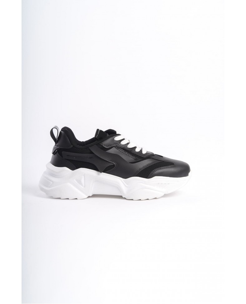 TOKYO Bağcıklı Ortopedik Taban Triko Detaylı Kadın Spor Ayakkabı  TBT - Siyah Somersan Giyim | Kadın, Erkek ve Çocuk Moda