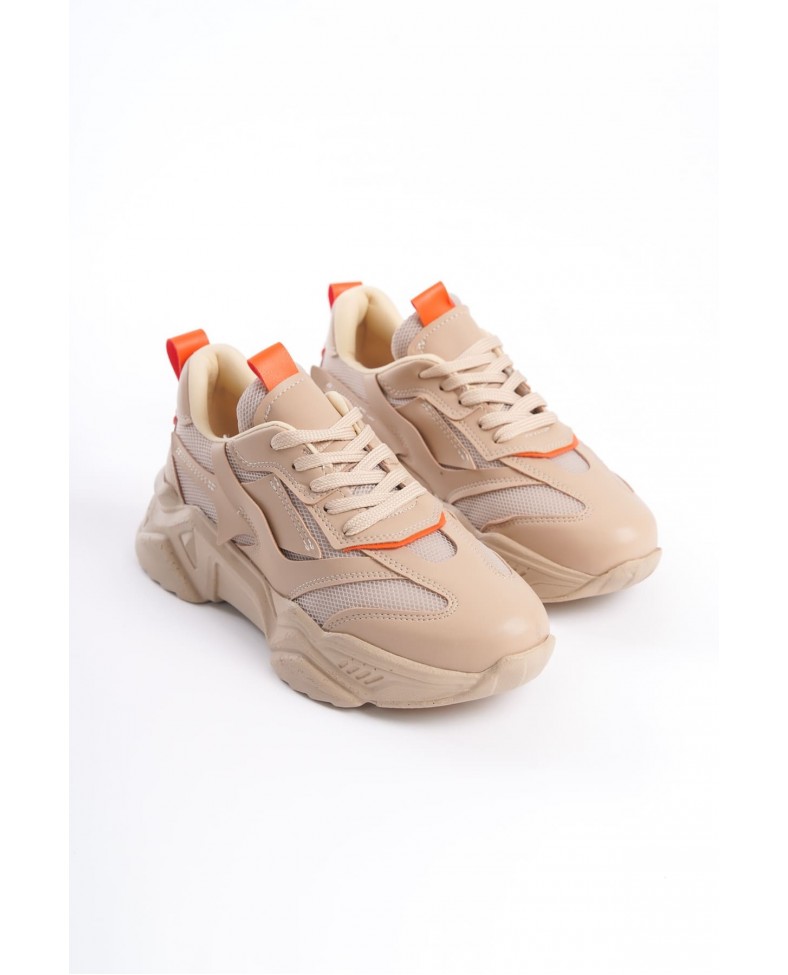 TOKYO Bağcıklı Ortopedik Taban Triko Detaylı Kadın Spor Ayakkabı  TTT - Ten/Turuncu Somersan Giyim | Kadın, Erkek ve Çocuk Moda