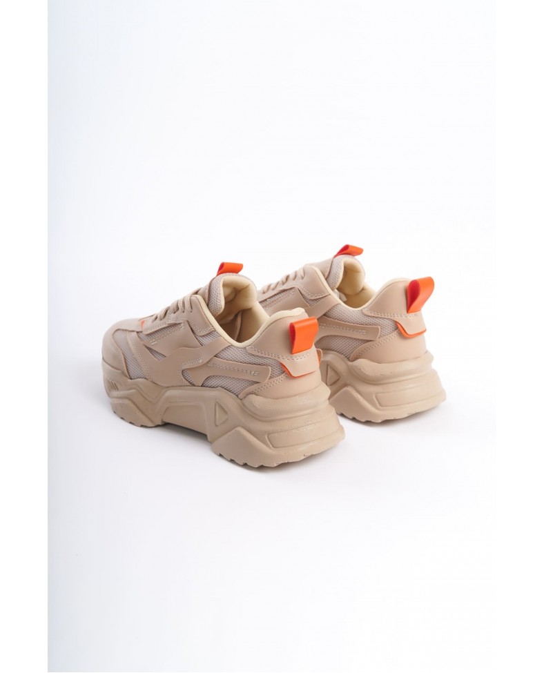 TOKYO Bağcıklı Ortopedik Taban Triko Detaylı Kadın Spor Ayakkabı  TTT - Ten/Turuncu Somersan Giyim | Kadın, Erkek ve Çocuk Moda