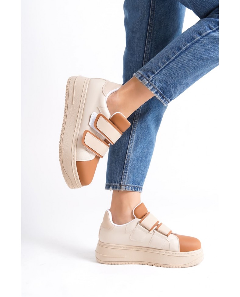 VALENCIA Bağcıksız Cırt Cırtlı Ortopedik Taban Kadın Sneaker Spor Ayakkabı CTT - Ten/Kahve Somersan Giyim | Kadın, Erkek ve Çocuk Moda