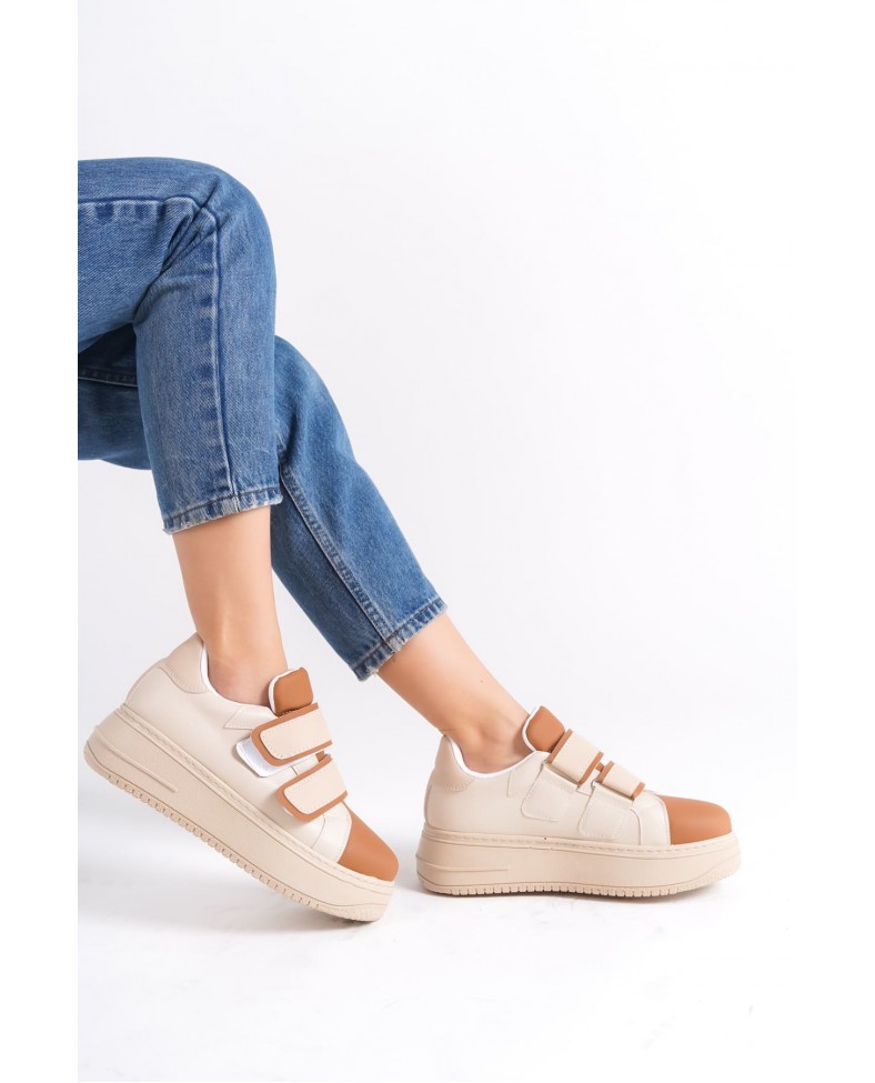 VALENCIA Bağcıksız Cırt Cırtlı Ortopedik Taban Kadın Sneaker Spor Ayakkabı CTT - Ten/Kahve Somersan Giyim | Kadın, Erkek ve Çocuk Moda