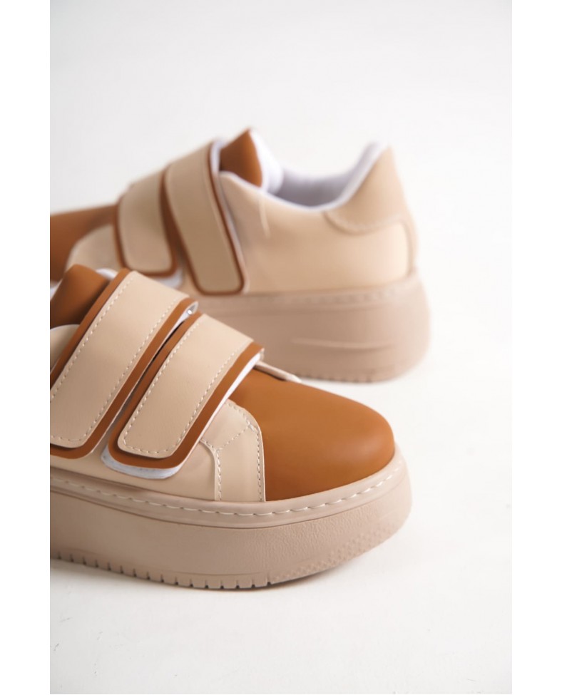 VALENCIA Bağcıksız Cırt Cırtlı Ortopedik Taban Kadın Sneaker Spor Ayakkabı CTT - Ten/Kahve Somersan Giyim | Kadın, Erkek ve Çocuk Moda