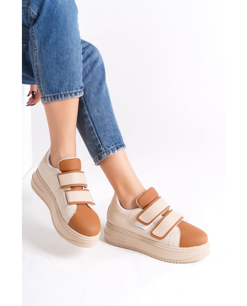 VALENCIA Bağcıksız Cırt Cırtlı Ortopedik Taban Kadın Sneaker Spor Ayakkabı CTT - Ten/Kahve Somersan Giyim | Kadın, Erkek ve Çocuk Moda
