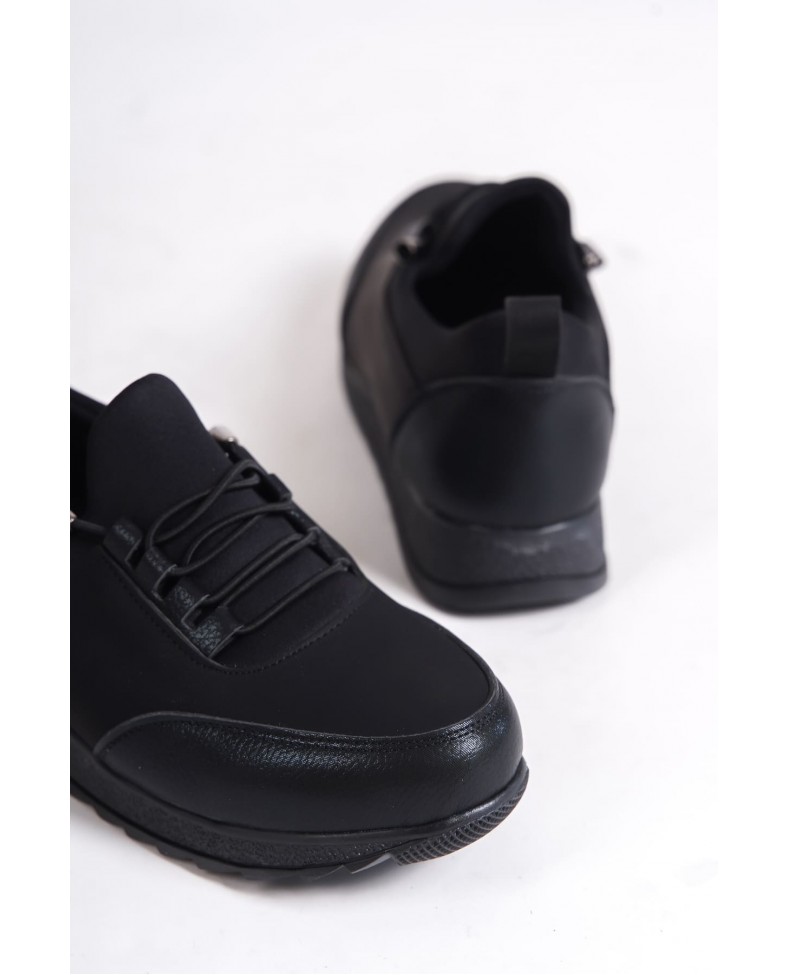 VIOLET Bağcıklı Lastikli Ortopedik Rahat Taban Cilt Detaylı Klasik Kadın Babet Anne Ayakkabısı CST - Siyah Somersan Giyim | Kadın, Erkek ve Çocuk Moda