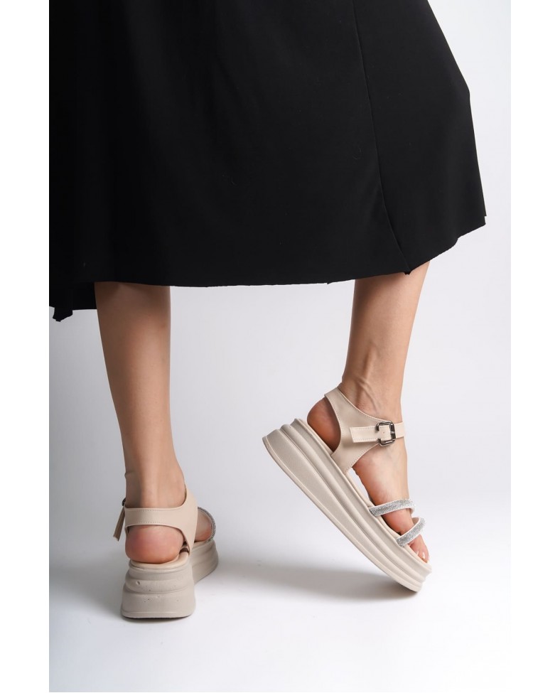 ZLOHE Kalın Tokalı Taşlı Şeritli Ortopedik Taban Kadın Sandalet  CKT - Krem Somersan Giyim | Kadın, Erkek ve Çocuk Moda