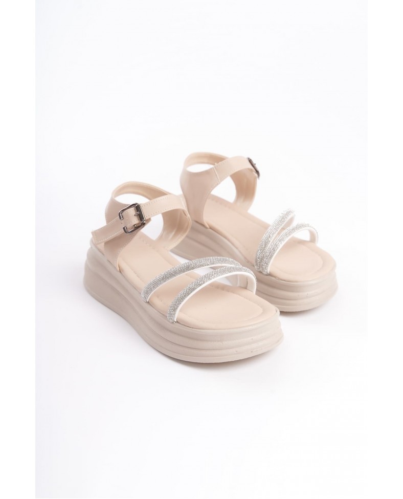ZLOHE Kalın Tokalı Taşlı Şeritli Ortopedik Taban Kadın Sandalet  CKT - Krem Somersan Giyim | Kadın, Erkek ve Çocuk Moda