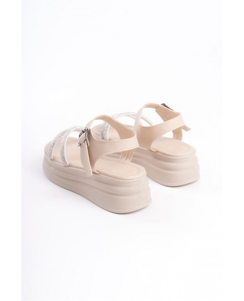 ZLOHE Kalın Tokalı Taşlı Şeritli Ortopedik Taban Kadın Sandalet  CKT - Krem Somersan Giyim | Kadın, Erkek ve Çocuk Moda