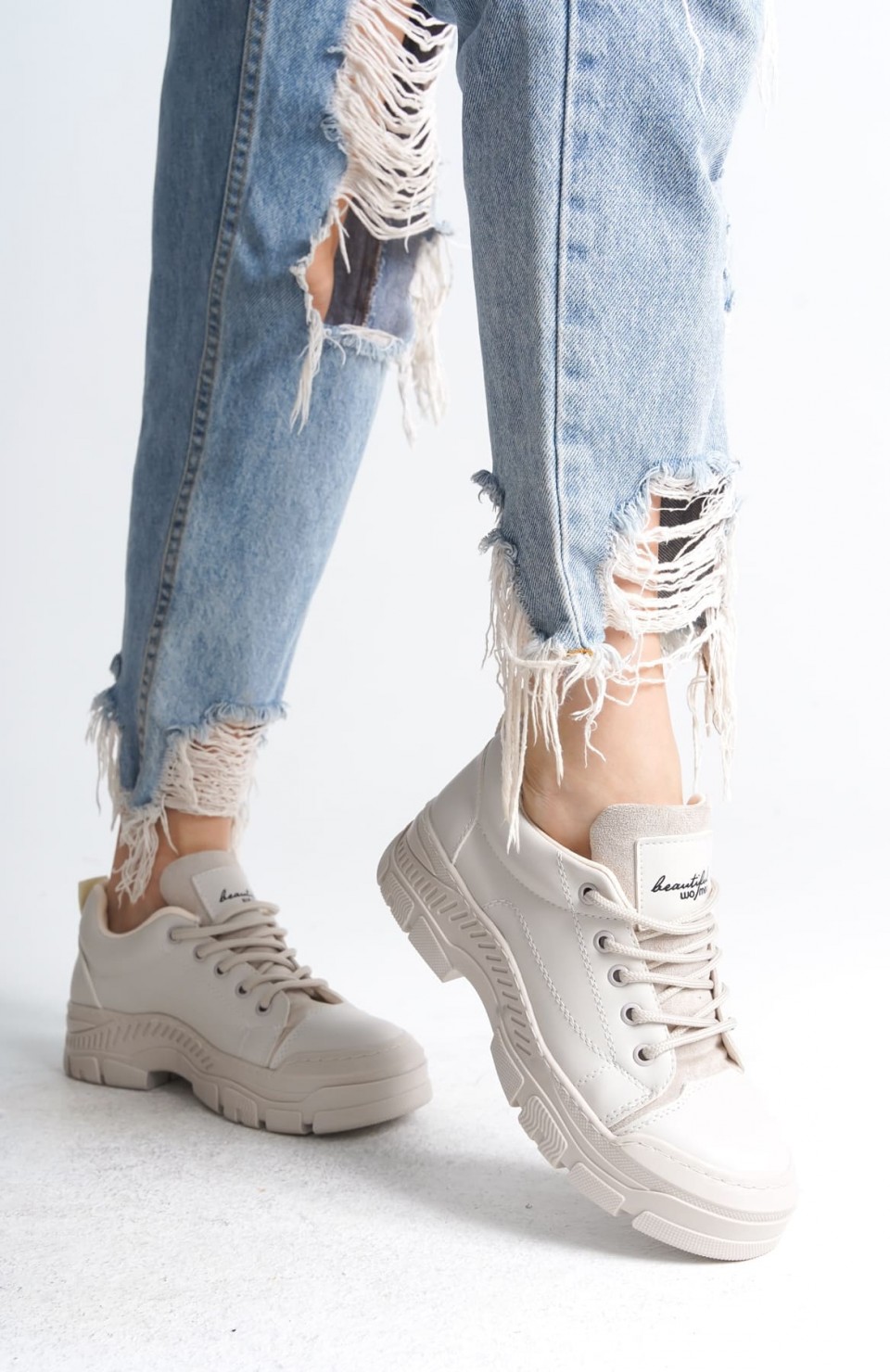 JANE Bağcıklı Ortopedik Taban Kadın Sneaker Spor Ayakkabı  CKT - Krem Somersan Giyim | Kadın, Erkek ve Çocuk Moda