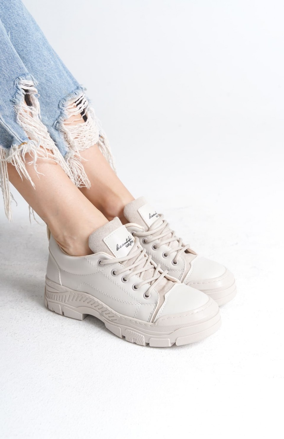 JANE Bağcıklı Ortopedik Taban Kadın Sneaker Spor Ayakkabı  CKT - Krem Somersan Giyim | Kadın, Erkek ve Çocuk Moda