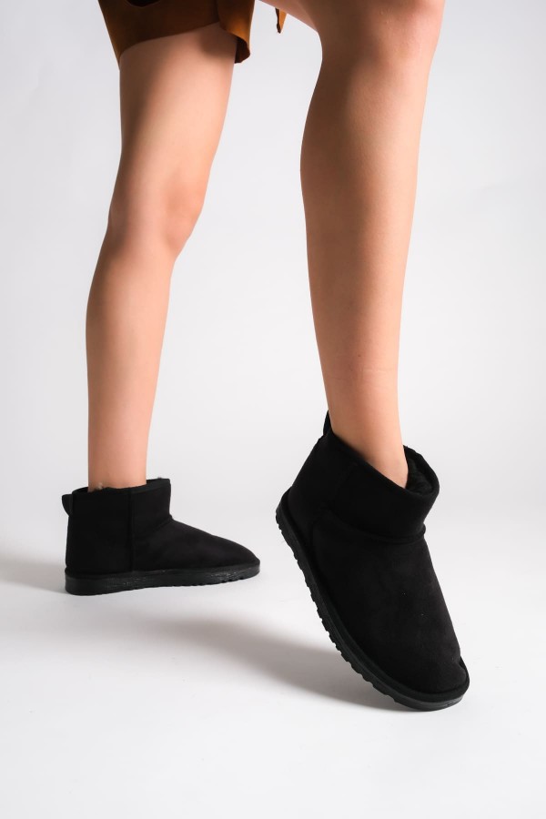 JOLIE Bağcıksız Düz Taban İçi Kürklü Kısa Süet Kadın Bot SST - Siyah