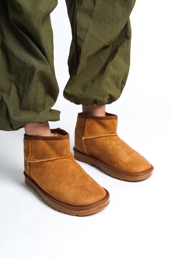 JOLIE Bağcıksız Düz Taban İçi Kürklü Kısa Süet Kadın Bot  STT - Taba