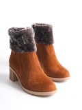 KATYA Fermuarlı Ortopedik Taban Topuklu Kürk Detaylı Süet Kadın Bot  STT - Taba Somersan Giyim | Kadın, Erkek ve Çocuk Moda
