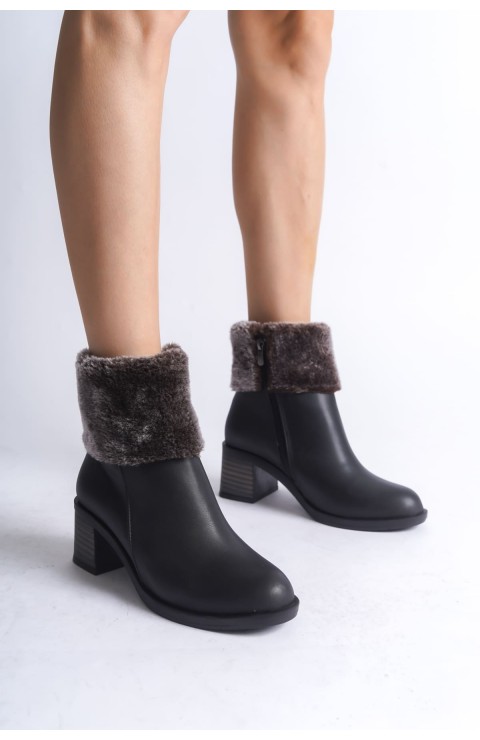 KATYA Fermuarlı Ortopedik Taban Topuklu Kürk DetaylıKadın Bot  CST - Siyah