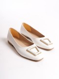 KAYLEE Bağcıksız Ortopedik Rahat Taban Toka Detaylı Kadın Babet Ayakkabı CKT - Beyaz Somersan Giyim | Kadın, Erkek ve Çocuk Moda