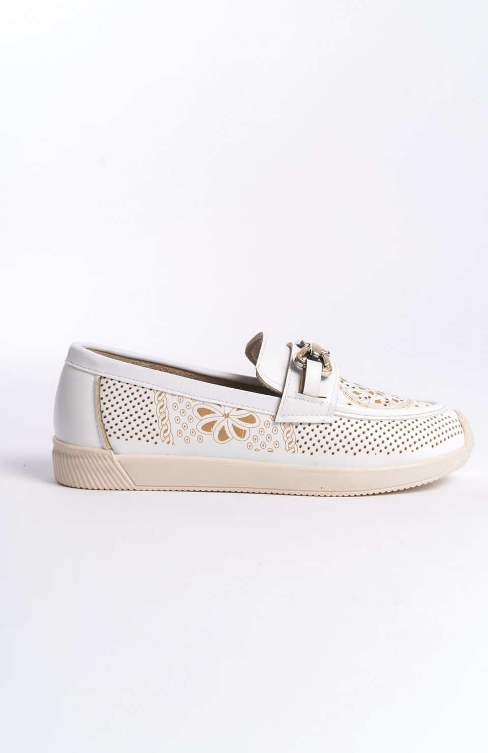 LAYLA Bağcıksız Ortopedik Rahat Taban Çiçek Desenli Kadın Babet Ayakkabı  CKT - Beyaz Somersan Giyim | Kadın, Erkek ve Çocuk Moda