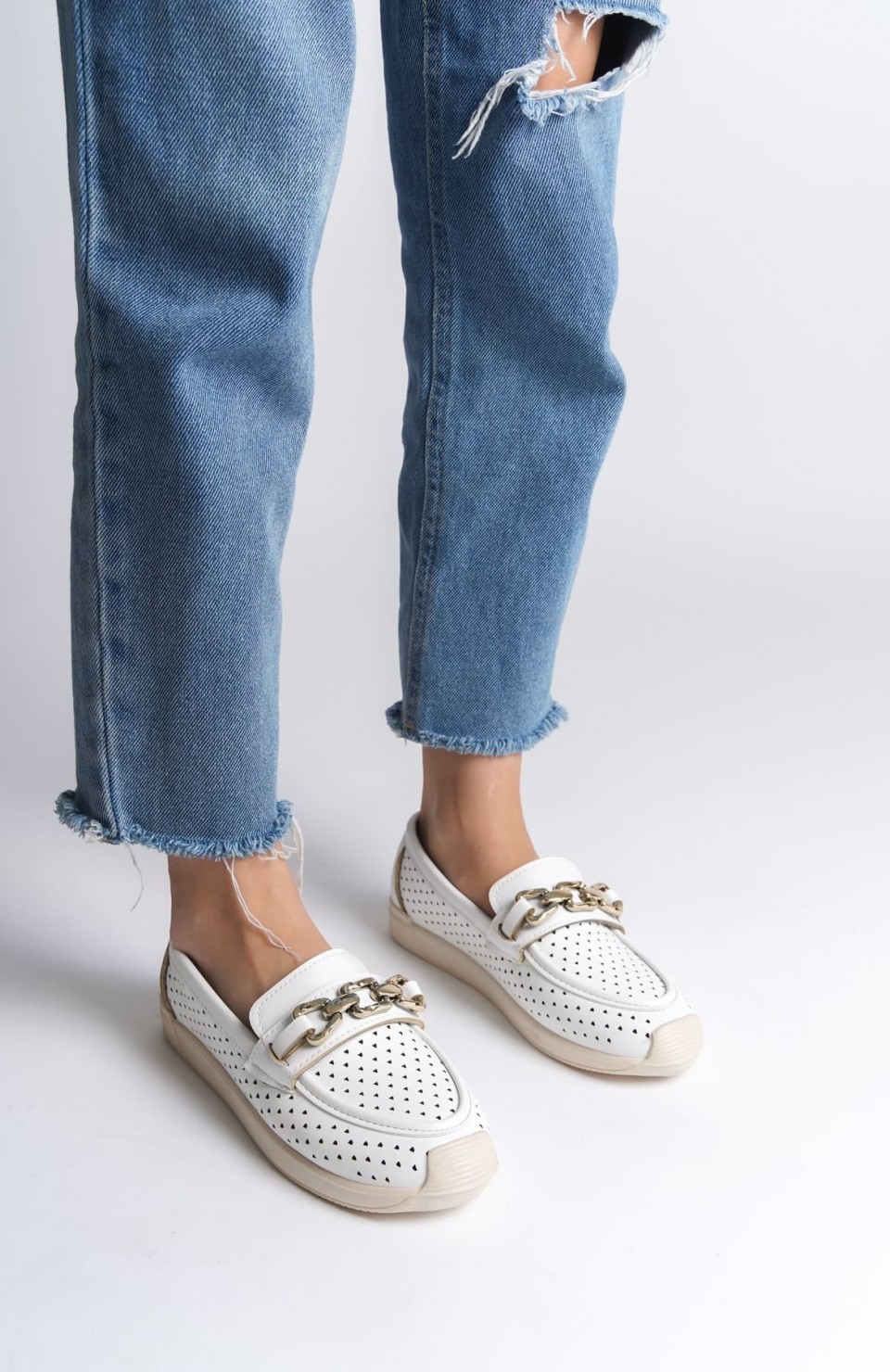 LAYLA Bağcıksız Ortopedik Rahat Taban Kalp Desenli Kadın Babet Ayakkabı  CKT - Beyaz Somersan Giyim | Kadın, Erkek ve Çocuk Moda