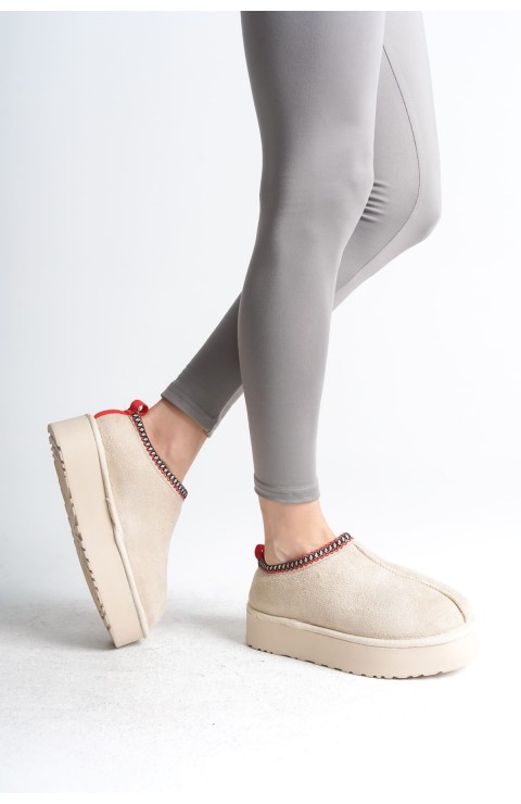 LEILA Bağcıksız Düz ve Kalın Taban İçi Kürklü Kısa Süet Kadın Bot  CKT - Krem