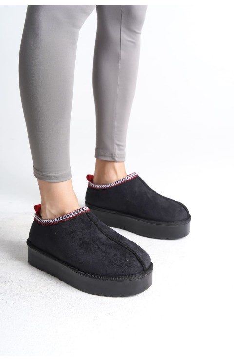 LEILA Bağcıksız Düz ve Kalın Taban İçi Kürklü Kısa Süet Kadın Bot  SST - Siyah