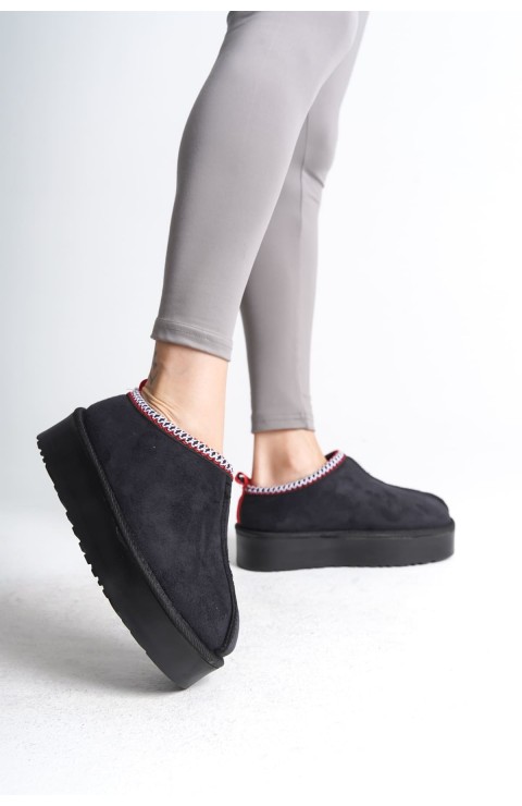 LEILA Bağcıksız Düz ve Kalın Taban İçi Kürklü Kısa Süet Kadın Bot  SST - Siyah