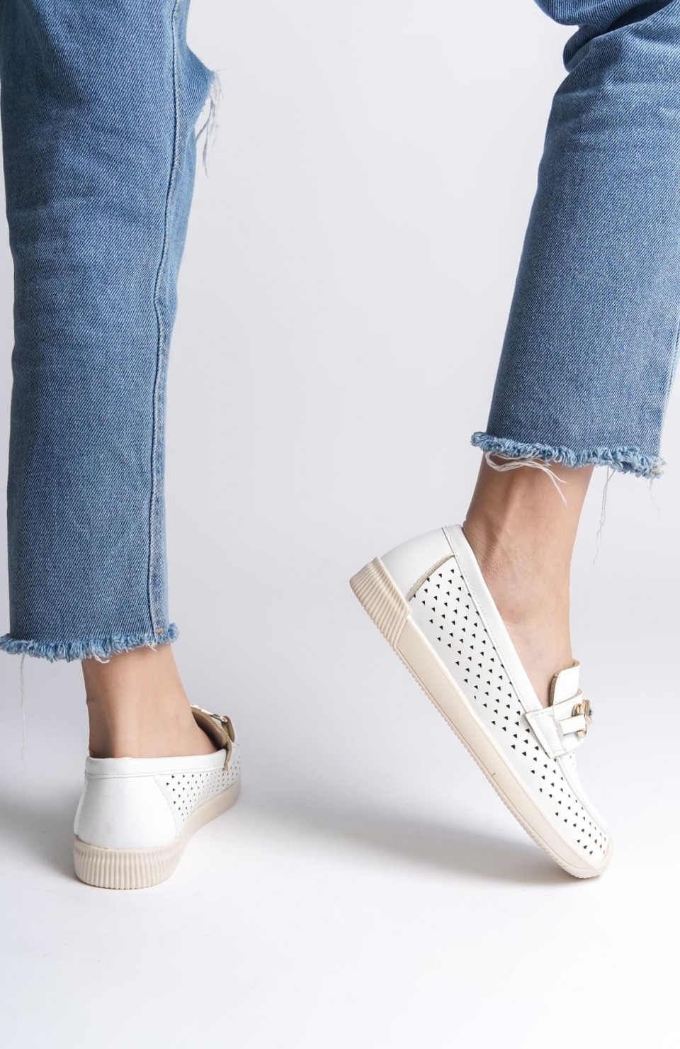 LILY Bağcıksız Ortopedik Rahat Taban Kalp Desenli Kadın Babet Ayakkabı  CKT - Beyaz Somersan Giyim | Kadın, Erkek ve Çocuk Moda