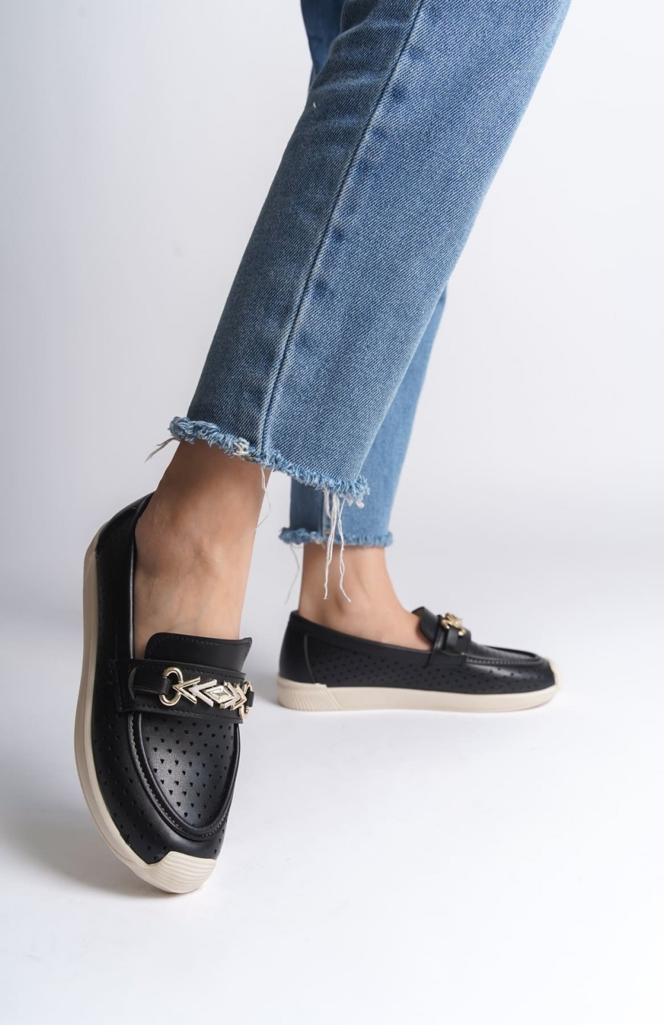 LILY Bağcıksız Ortopedik Rahat Taban Kalp Desenli Kadın Babet Ayakkabı  CKT - Siyah Somersan Giyim | Kadın, Erkek ve Çocuk Moda