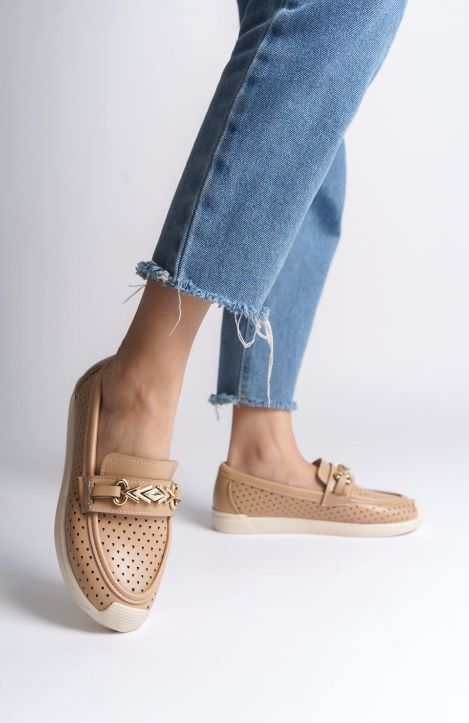 LILY Bağcıksız Ortopedik Rahat Taban Kalp Desenli Kadın Babet Ayakkabı CKT - Ten Somersan Giyim | Kadın, Erkek ve Çocuk Moda