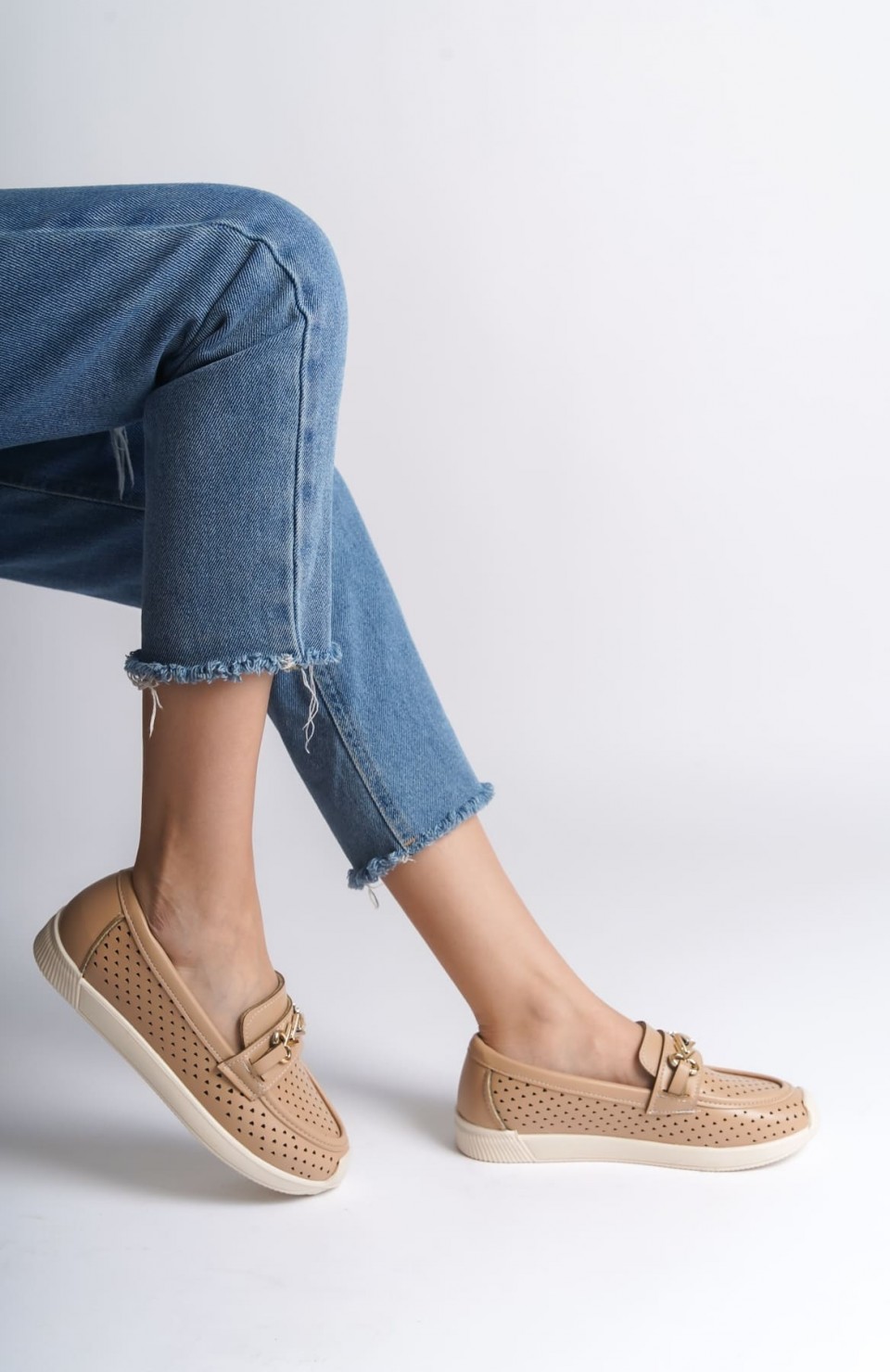 LILY Bağcıksız Ortopedik Rahat Taban Kalp Desenli Kadın Babet Ayakkabı CKT - Ten Somersan Giyim | Kadın, Erkek ve Çocuk Moda