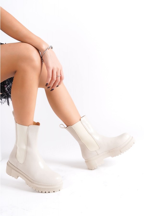 LORA Bağcıksız Lastikli Ortopedik Taban Kadın Bot  CKT - Krem