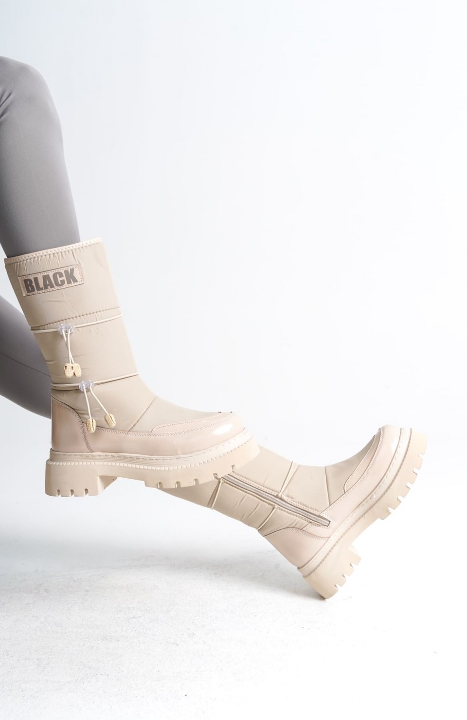 LUCY Lastikli Fermuarlı  Paraşüt Kumaş Rugan Kadın Bot  CKT - Krem Somersan Giyim | Kadın, Erkek ve Çocuk Moda