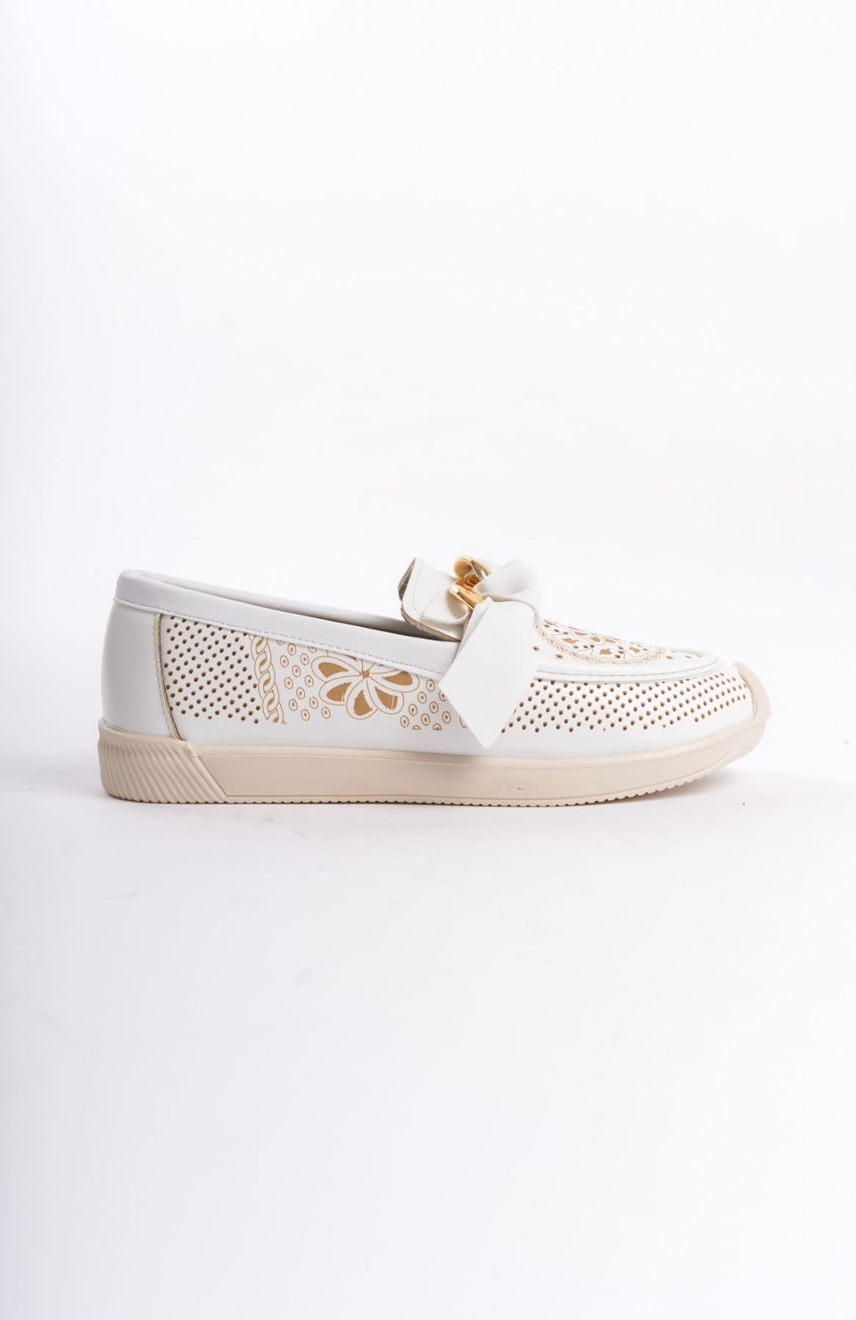 LYDIA Bağcıksız Ortopedik Rahat Taban Çiçek Desenli Kadın Babet Ayakkabı  CKT - Beyaz Somersan Giyim | Kadın, Erkek ve Çocuk Moda