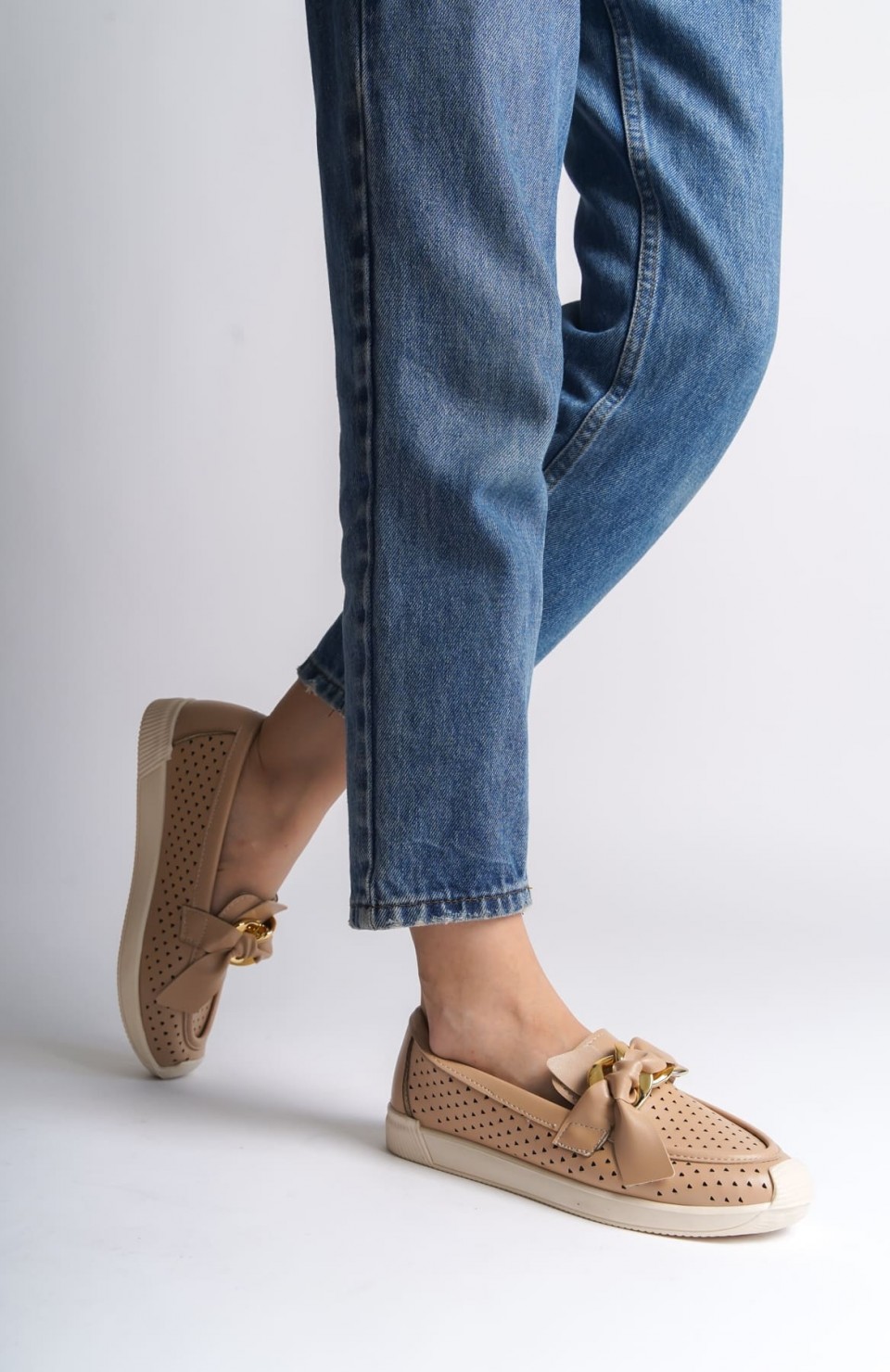 LYDIA Bağcıksız Ortopedik Rahat Taban Kalp Desenli Kadın Babet Ayakkabı CKT - Ten Somersan Giyim | Kadın, Erkek ve Çocuk Moda